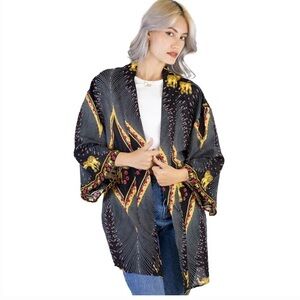 The Elephant Pants Black Elephant Print Kimono